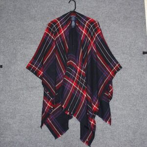 Tommy Hilfiger Plaid Wrap Poncho Cape Scarf Navy Red White Blue OS